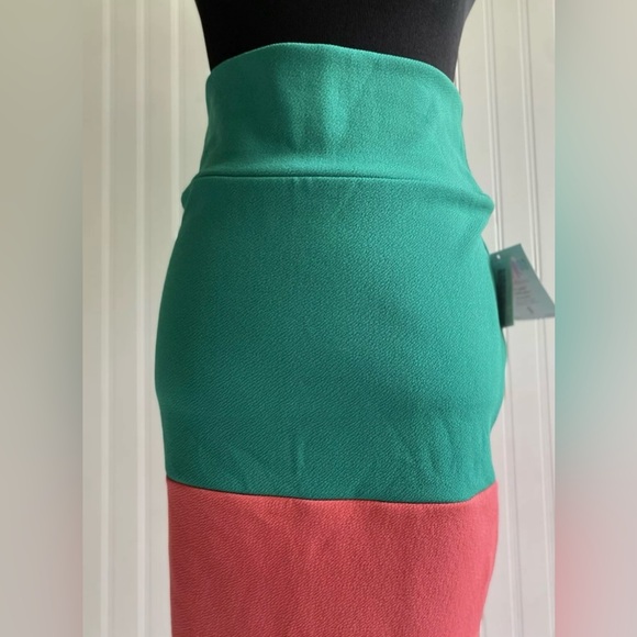 LuLaRoe Cassie Pencil Skirt Colorblock Green Pink Womens Size Small Stretch LLR - Picture 7 of 11